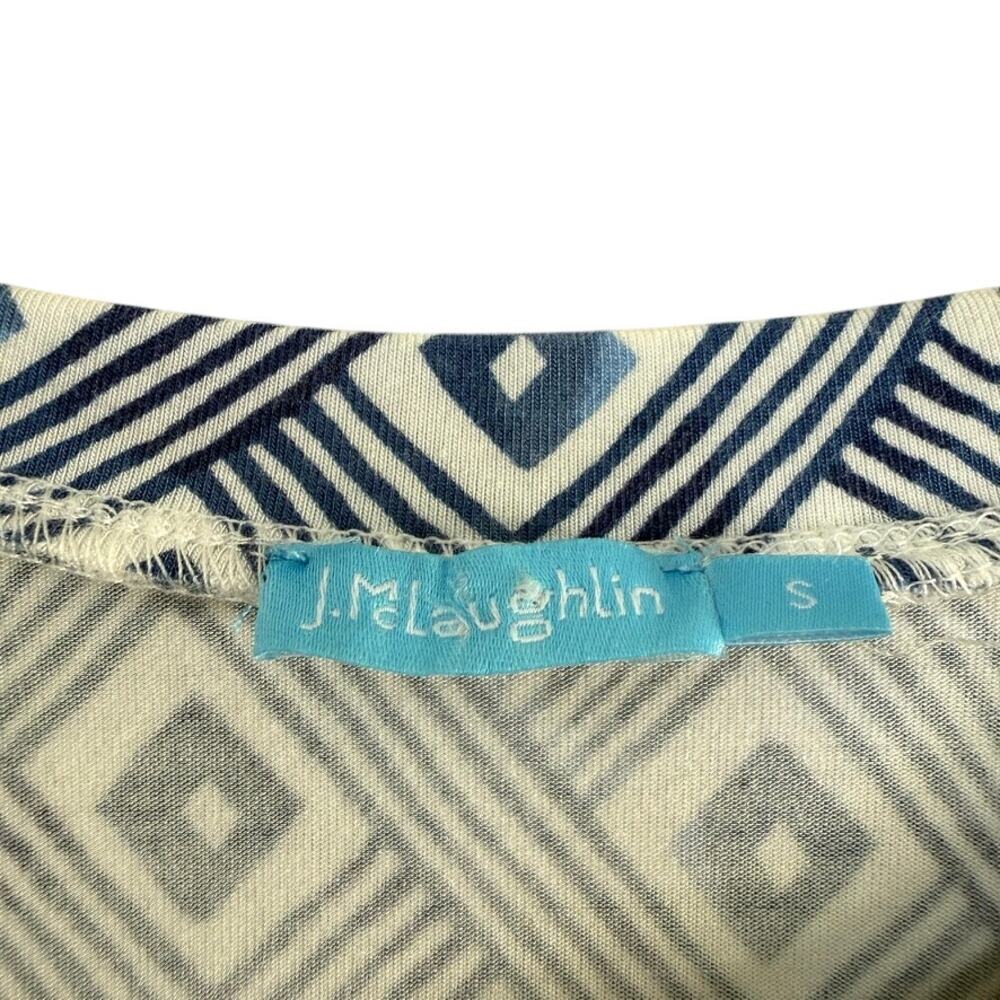 J McLaughlin Blue White Geometric Long Sleeve Knit‎ Top Preppy Resort Size S - Picture 3 of 6